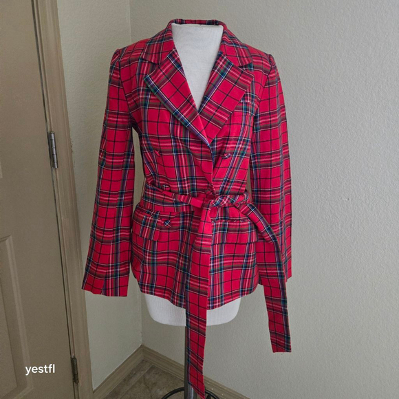 L'Academie Red Plaid Ruth Jacket XS - Picture 2 of 6